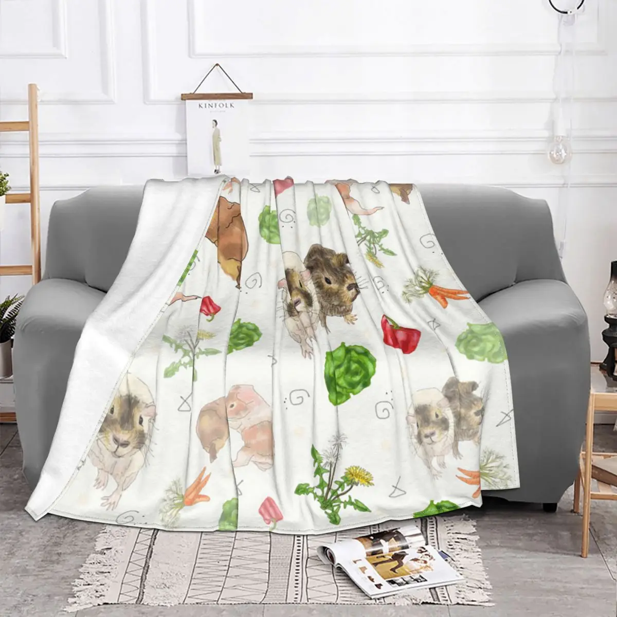 

Guinea Pig Animal Blanket Flannel Summer Vegetable Breathable Super Warm Throw Blankets for Sofa Travel Rug Piece
