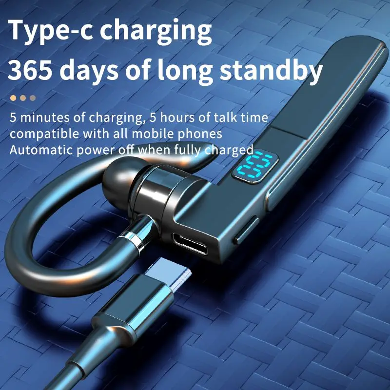 Ear-hook Headphones Bluetooth 5.3 Earphone Business Wireless Headset LED Display HIFI Stereo Noise Reduction Earbud for Phone view 6