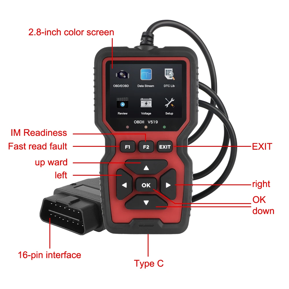 12V V519 V309 ELM327 OBD2 Scanner OBDII Car Diagnostic Tools Code Reader Ignition Battery Tester Detector Automotive Accessories