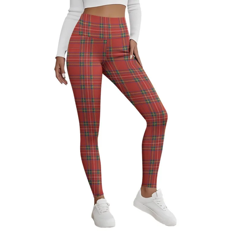 المرأة المطبوعة منقوشة عالية الخصر جيب 7/8 طماق صوف مبطن السراويل اليوغا الدافئة اللياقة البدنية تجريب بناطيل كاجوال حجم كبير الخريف #6