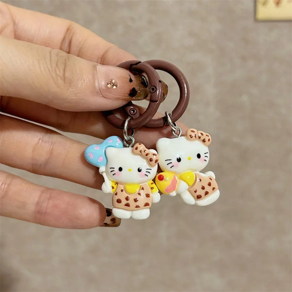 Sanrio HelloKittys Leopard Print Series Keychains for Bestie Christmas Gifts Funny Cat Pendant Decorated Bag Accessory