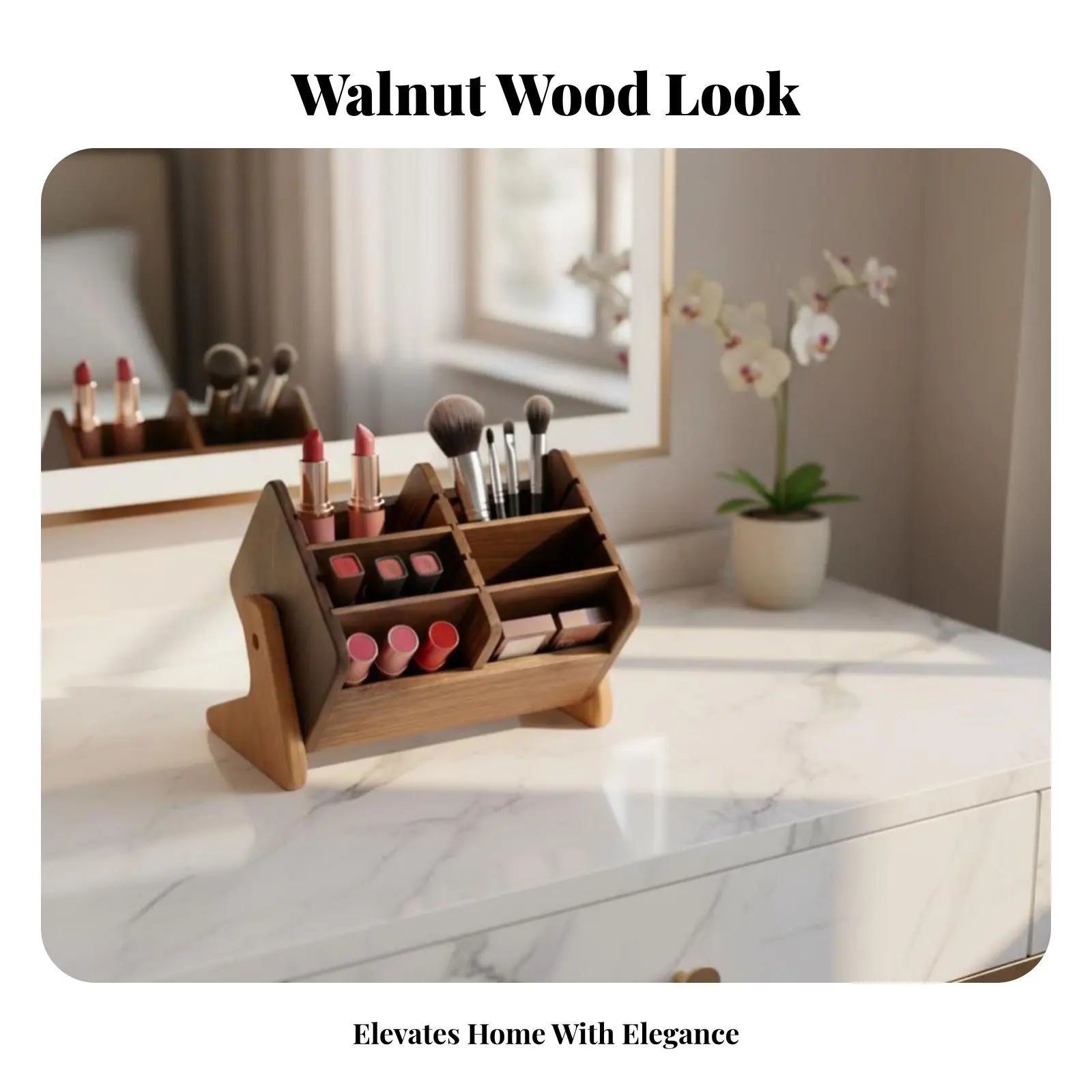 

Tiered Wooden Makeup Organizer Walnut Finish Vanity Organizer Large Capacity Elegant Design for Adults, Teenagers, Desktop