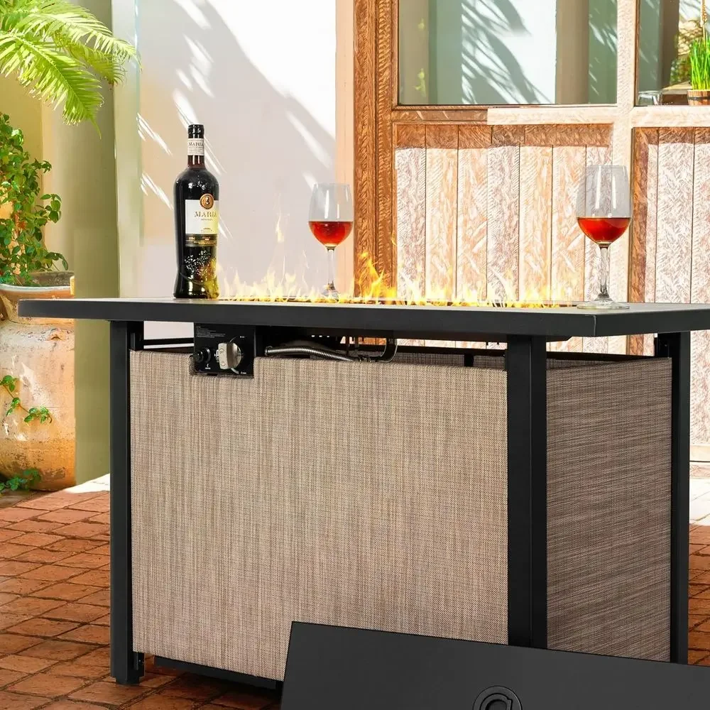 Certified Outdoor Propane Fire Pit Table, 50,000 BTU, with Lid and Glass Beads, Versatile for Patio Use, Light Brown