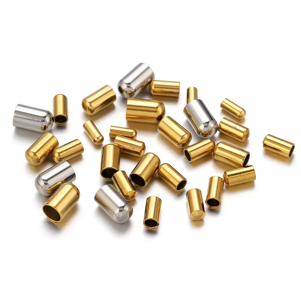 

30pcs Stainless Steel Gold-Plated Leather End Caps Crimp Cord Wire Crimp Clasps DIY Bracelet Jewelry Making Accessories Material