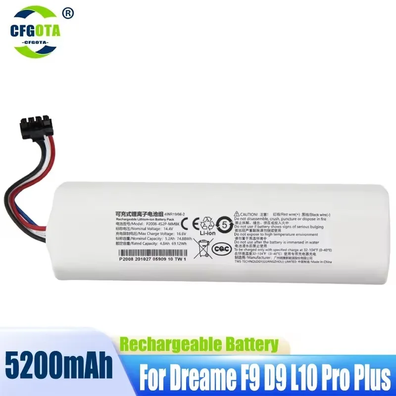 100% Original 14.4V 6800mAh Robotic Vacuum Cleaner Replacement Battery For Dreame F9 D9 L10 Pro Plus RLS3 RLS5 RLS5L RLS5D Part