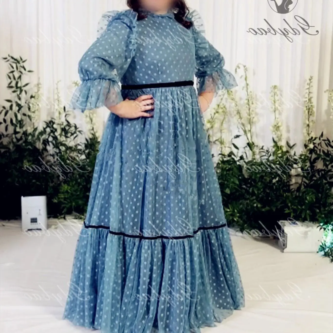 Blue Speck Tulle Girl Dresses Ball Gown Half Sleeve For Wedding Birthday Party Banquet Princess Gowns customized