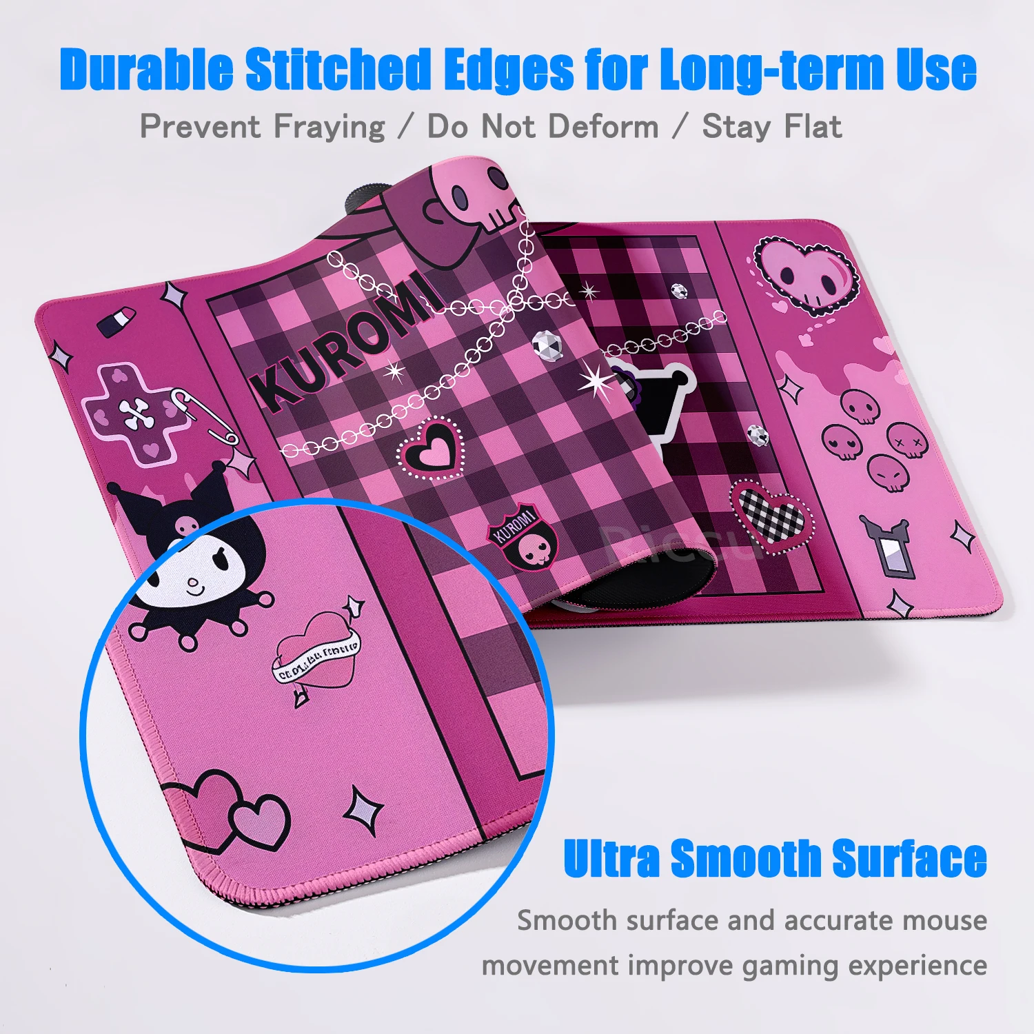 Kuromi Goth Kawaii Large Mouse Pad 90x40cm Black PC Keyborad Non-Slip Desk Mat  XXL Gamer Tablemat HD Keyboard Extended Mousepad