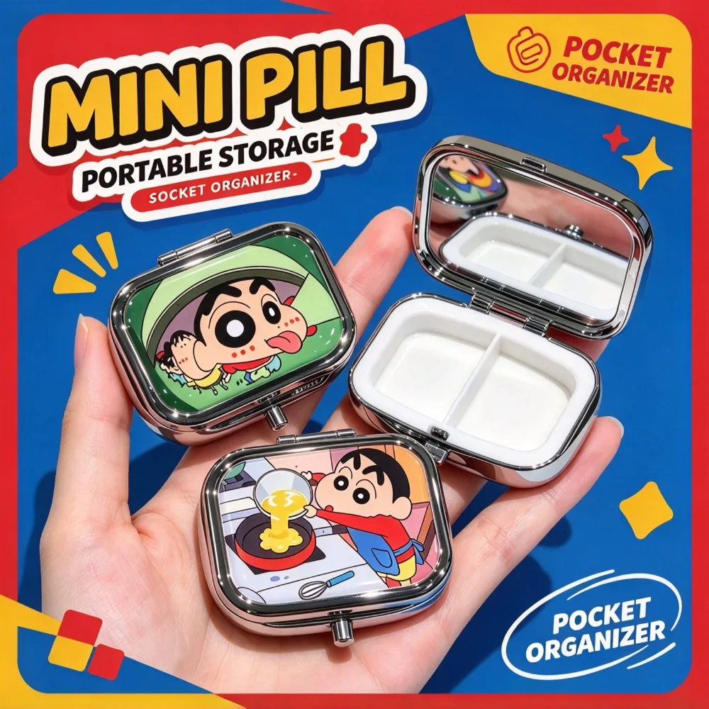 Boîte en métal miniature scellée Crayon Shin-chan, étanche à l'humidité, boîte de rangement de voyage pour bonbons et pilules, idéale pour les fans d'anime