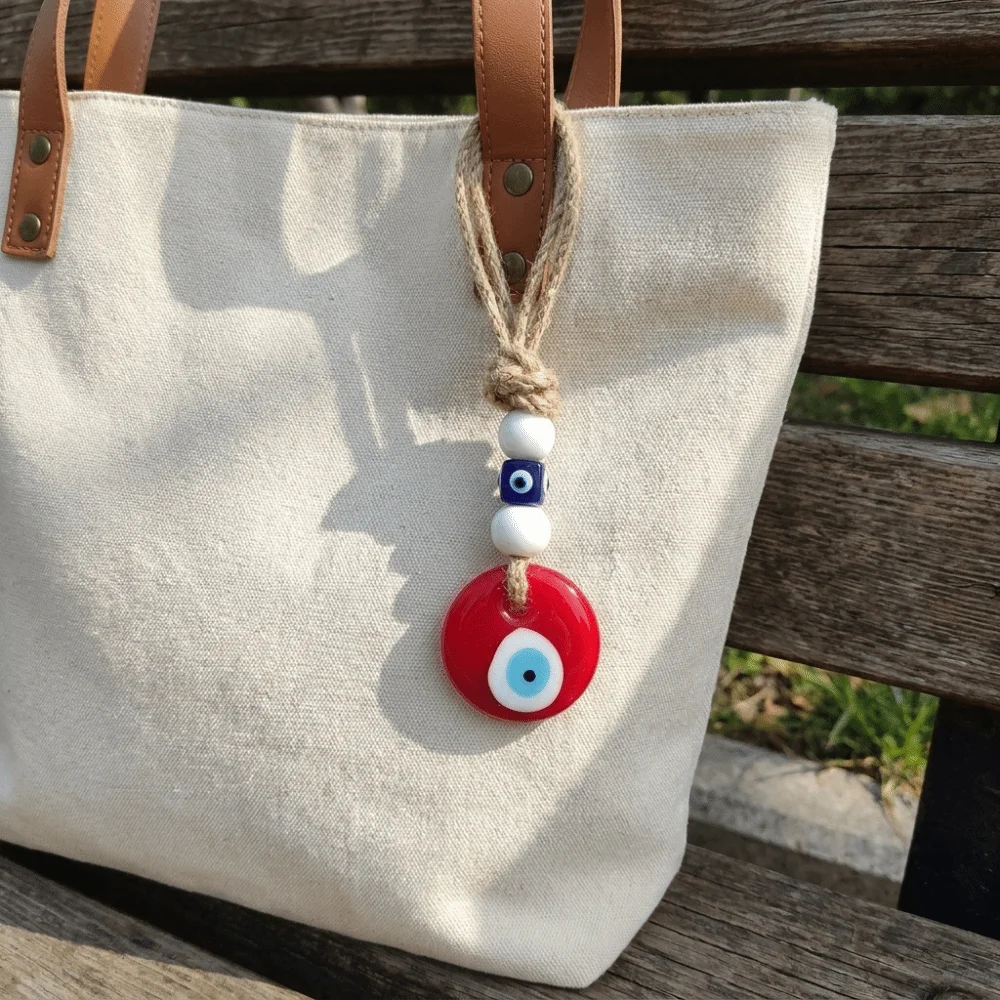 Blue Turkish Demon Eye Pendant Multi Color Transparent Bead Bead Keychain Bohemian Glass Pendant Lucky Eye Keyring