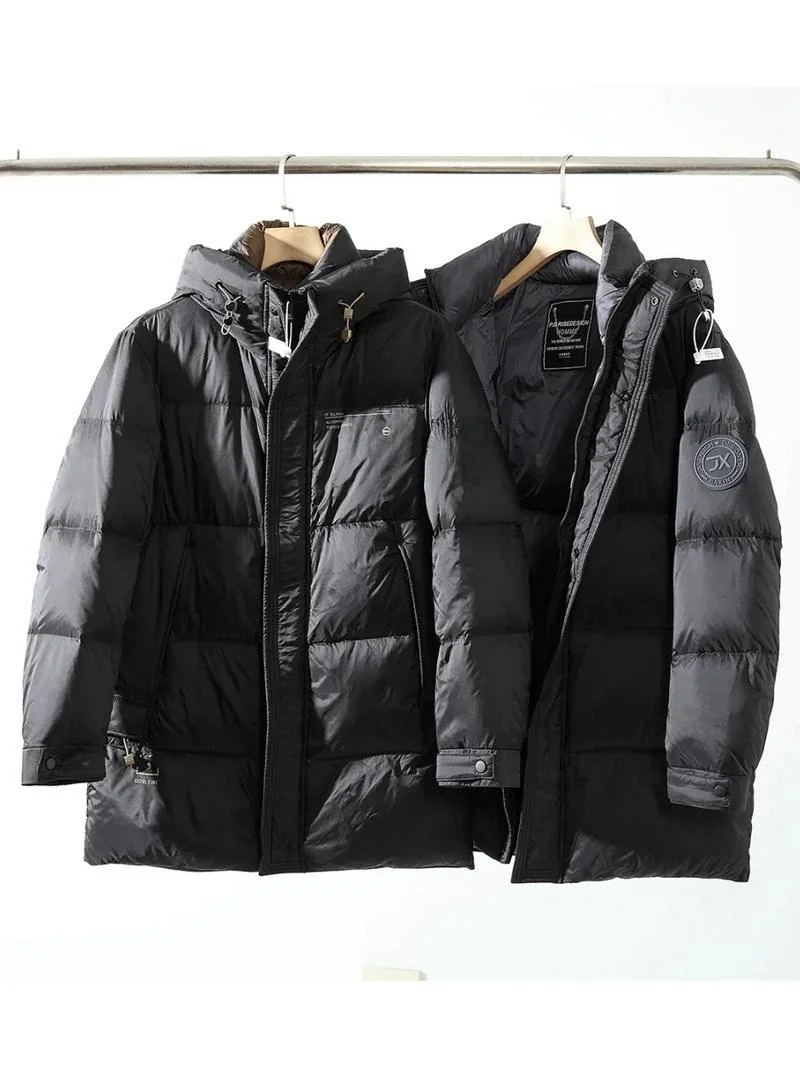 

New Advanced Outdoor Windproof Thiened 90 White Du down Warm Winter Jaet Men's Hooded Mid-Length down Coat Faionable ...