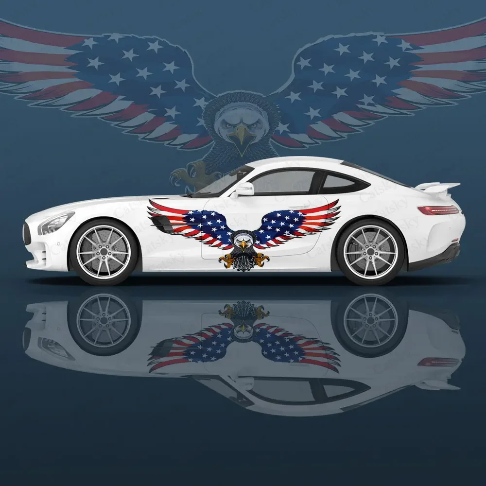 American Flag Eagle Racing Car Graphic Decal Full Body Vinyl Wrap Modern Design Vector Image Wrap Sticker Decorative Car Decal