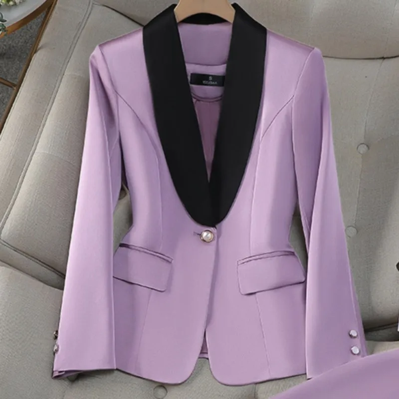 

Splicing suit women's fashion purple green suit jacket women's vêtements femme