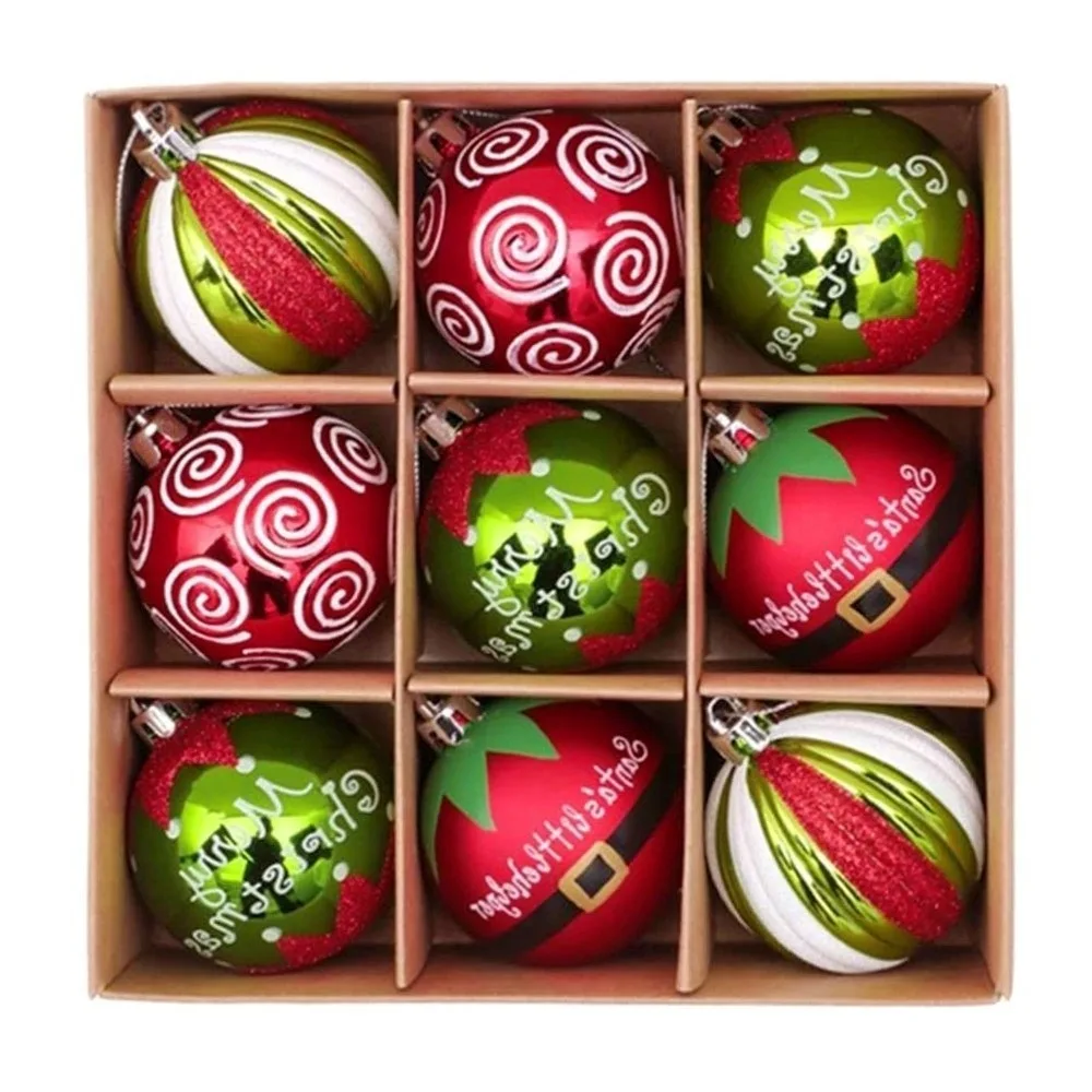 

9PCS/SET Plastic Christmas Balls Santa Claus Red Christmas Balls Pendant Multicolor Decorative Xmas Tree Ornaments Party
