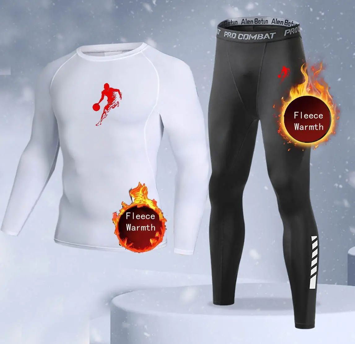 New 2-pieces Winter Warm Men Underwear Set Fleece Thermal Undershirts Long Johns Compression Tights Fitness Sports Tracksuit Set - view 2