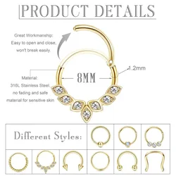 1pc 16G Stainless Steel Hoop Nose Rings for Women Men, Septum Ring Jewelry Daith Earrings Helix Tragus Lip Cartilage Earrings
