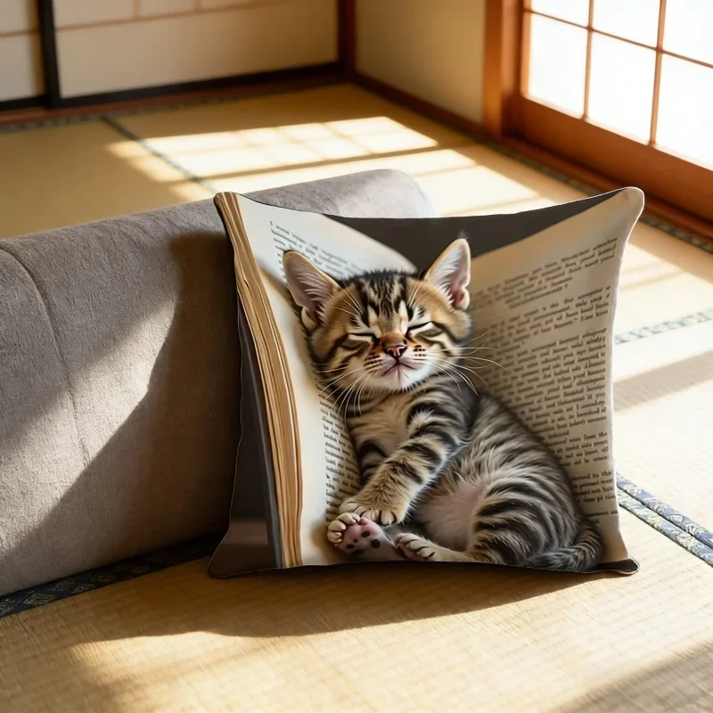 Single Sided Creative Sleep Cat Pattern Pillowcase Home Indoor Sofa Cushion Pillow Cover Bedroom Living Room Decoration Supplies