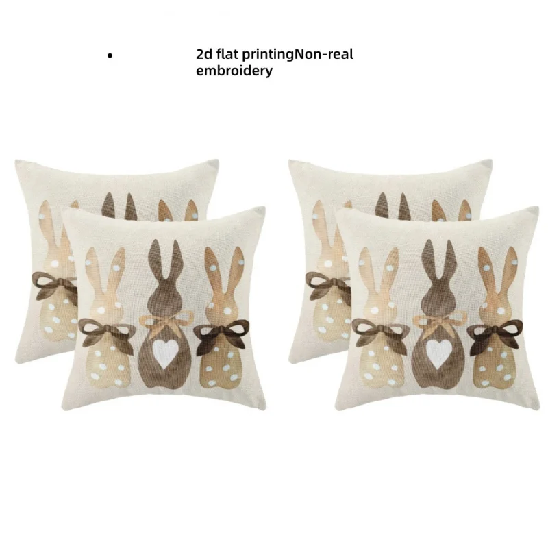 VIKAMA 1-Piece Set Easter Pillow Cover Vintage Polka Dot Heart Rabbit Decorative Pillow, Spring Bow Rabbit Outdoor