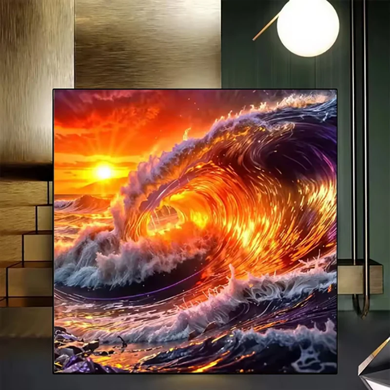 Kits de arte de diamante de paisaje de ondas de amanecer de arte moderno para adultos, arte de diamante 5D para principiantes, Kit de pintura de diamante de taladro completo DIY
