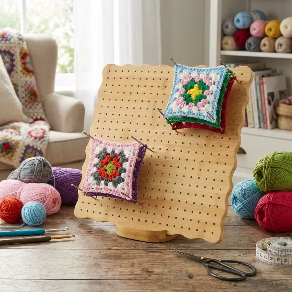 

DIY Crochet Blocking Boards Wooden Reusable Knitting Blocking Mat Square with Base and Rod Pins Pottery Clay Base Plug Board