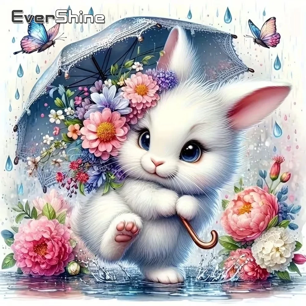 EverShine Diamant-Malerei, Kaninchen, Tier, DIY, Diamant-Mosaik, Blume, Cartoon-Bild, Strass, Handarbeit, Dekor für Zuhause