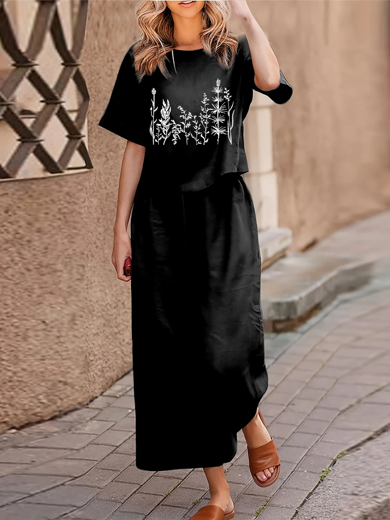 Plus Size Dames Casual Tweedelige Set Pak Bedrukt T-shirt met korte mouwen Broek Tweedelige set Losse ronde hals