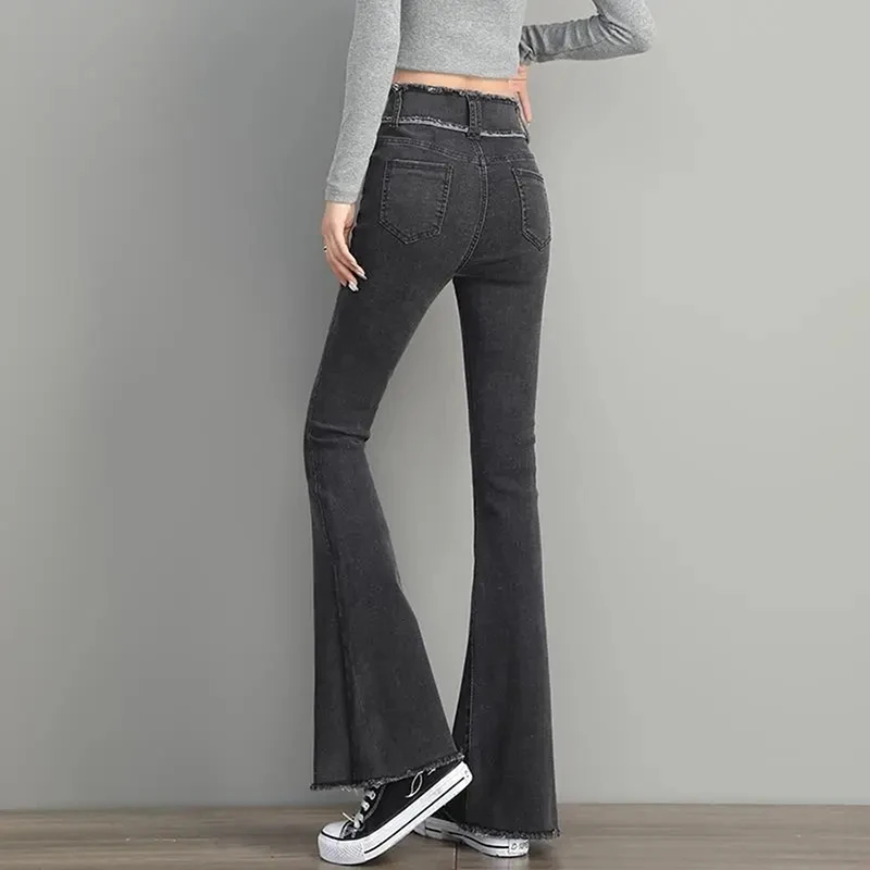 Jeans skinny com veludo para mulheres, jeans flare, cintura alta, quente, jeans stretch, fina e grossa, calça casual, coreana, quente e nova, inverno