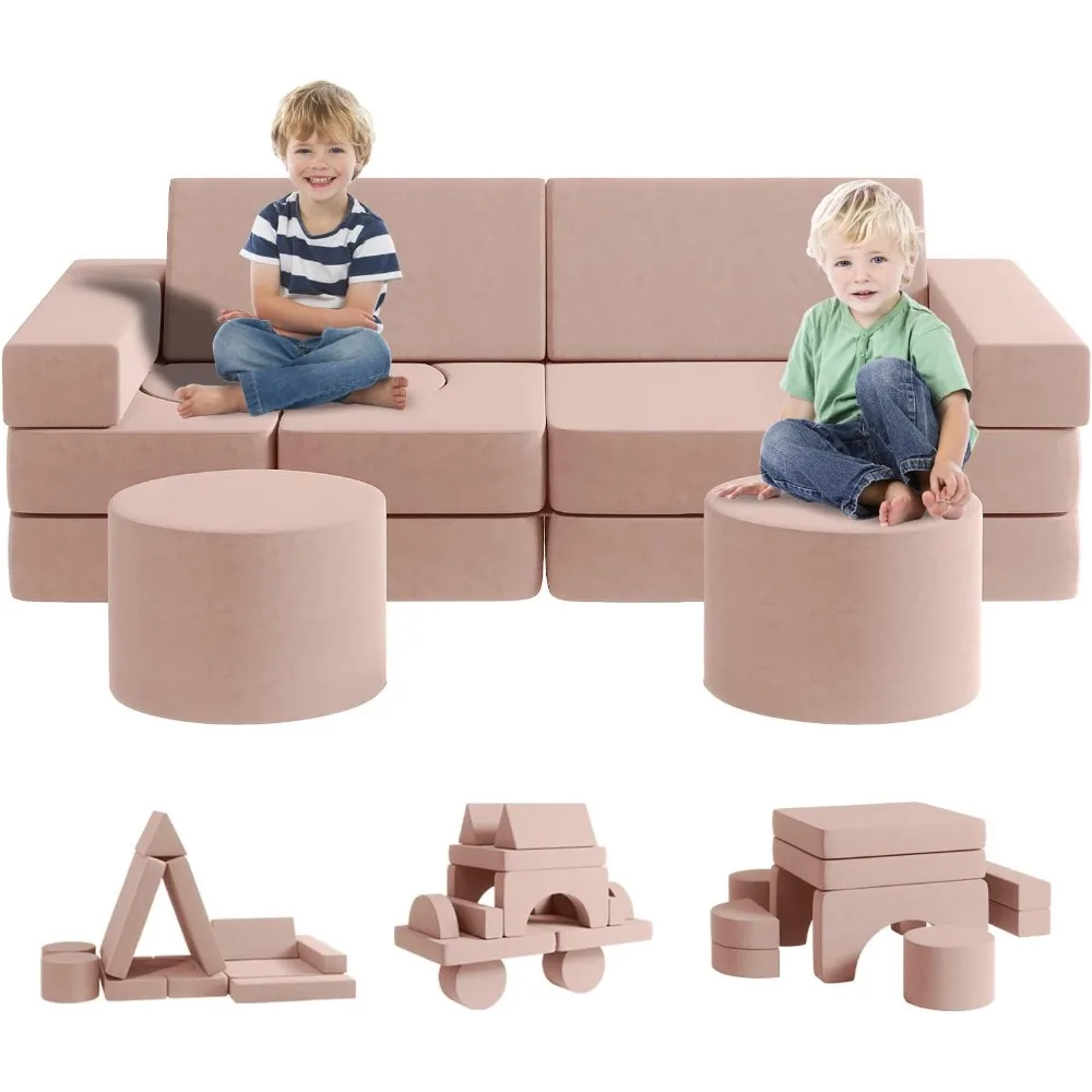 

Modular Kids Play Couch13PCS, Modular Couch Kids with 2 Ottomans, Fold Out Kids Couch for Playroom Bedroom