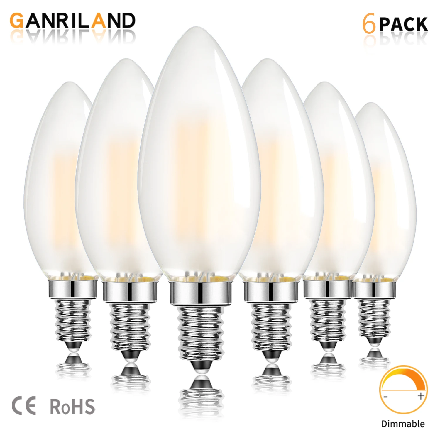 

6Pack Frosted Candelabra E14 LED Edison Bulbs C35 80Watt Equivalent Dimmable Retro 6.5W Chandelier Decorative Candle Light Bulbs