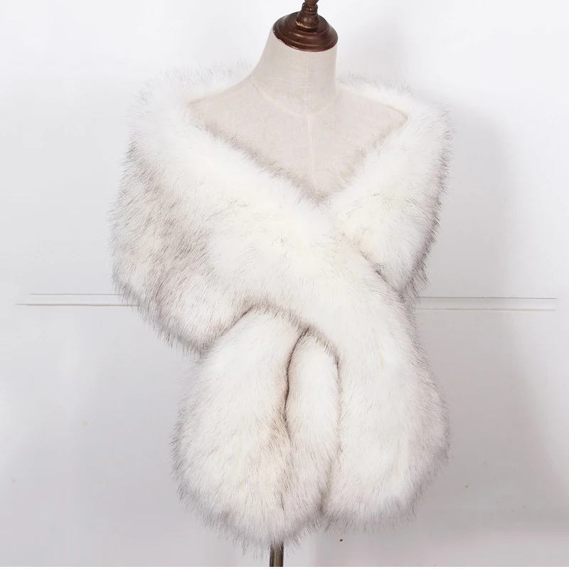 

Faux Fox Fur Women Wraps Long Plush Tippet for Woman Luxury Scarf Cloak Party Dress Fluffy Fur Shawl Large Poncho Bride