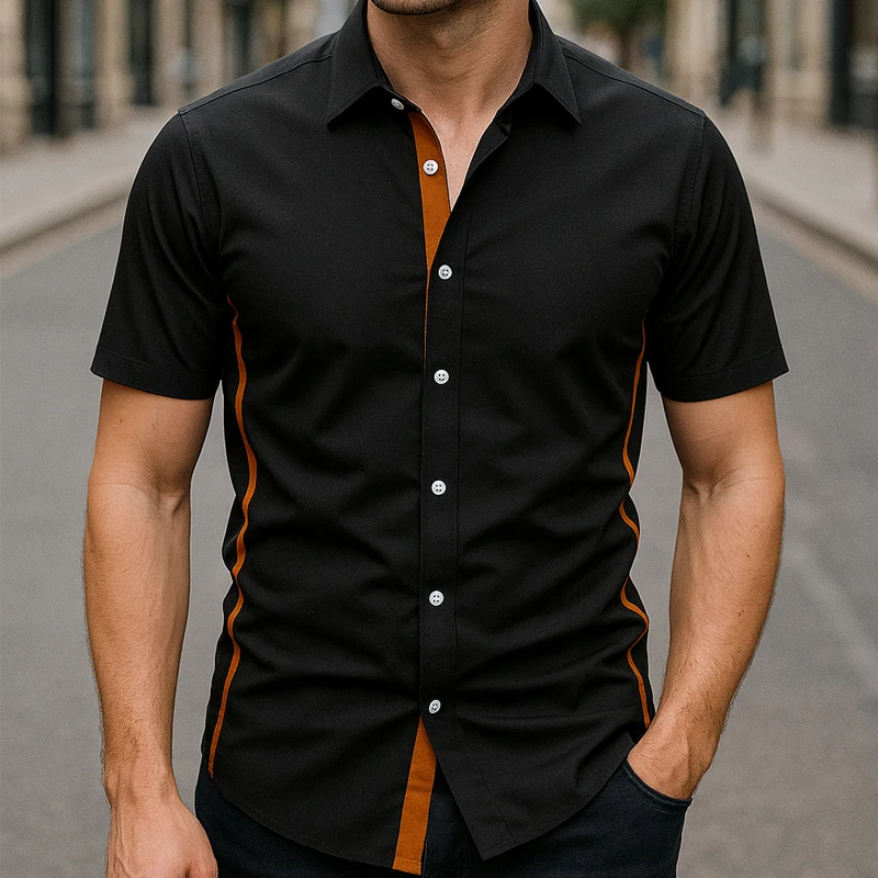 

Новая мужская деловая повседневная однотонная рубашка с короткими рукавами для летней моды, удобный и универсальный топ без глажки