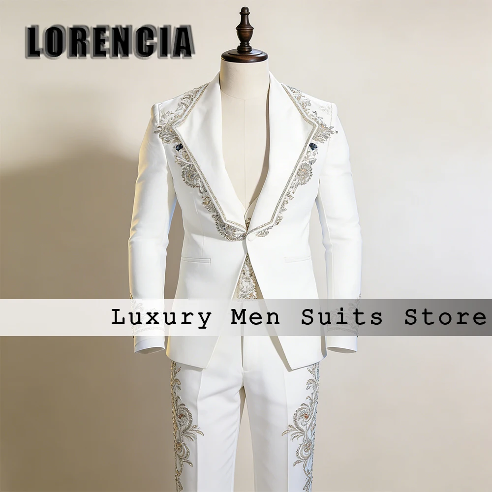 

Роскошные мужские костюмы из 3 предметов с кристаллами и блестками, комплект смокингов с украшениями, наряды для свадебных вечеринок 2026, индивидуальный пошив: пиджак, брюки, костюм homme