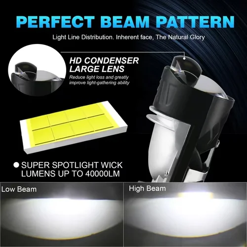 Imagen 2 del producto H4 Bi LED Mini lente de proyector LED bombilla de faro de coche 20000LM 100W CANBUS Turbo Auto bombilla H4 luz alta baja bombilla de luz antiniebla 12V