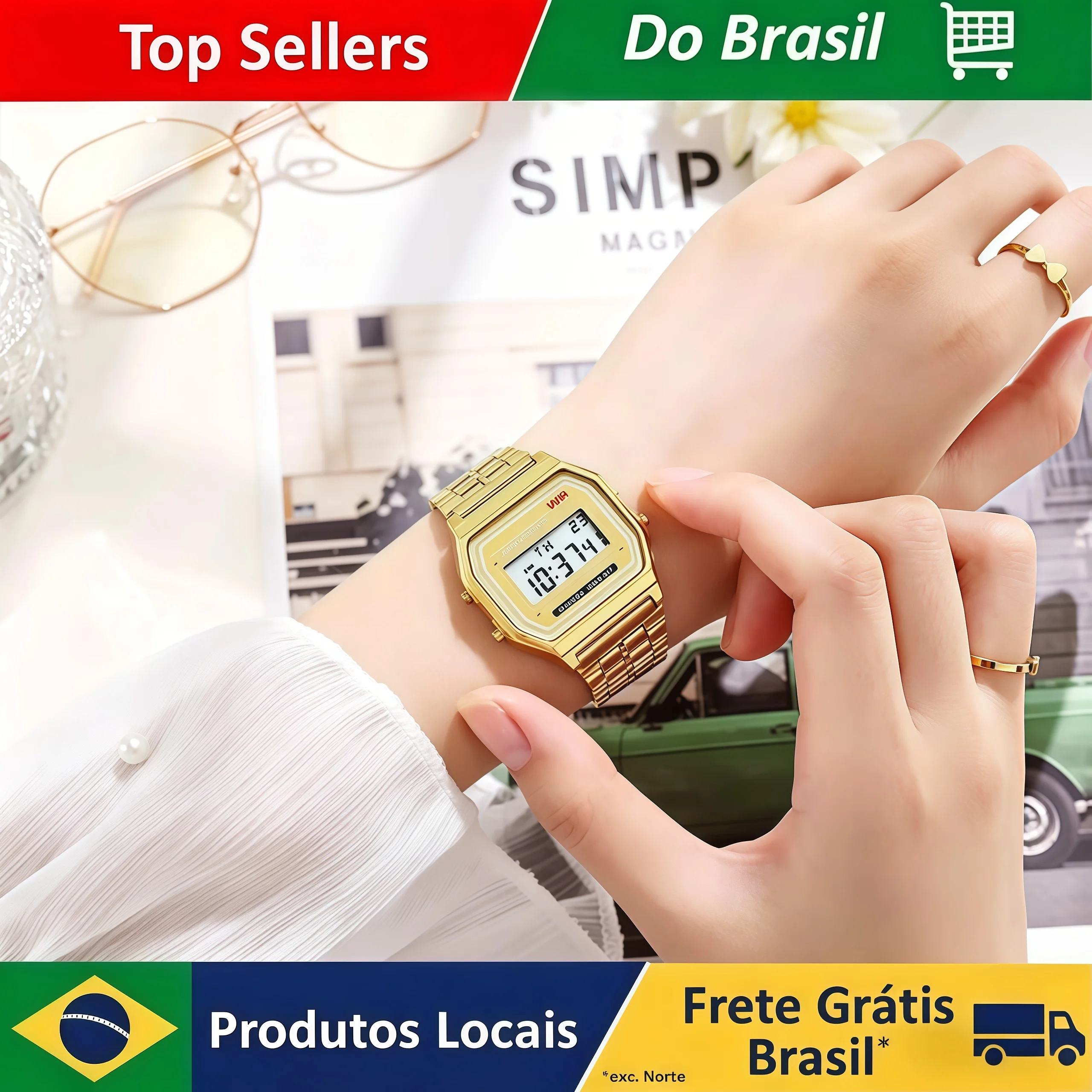 Relógios Digitais LED de Aço Inoxidável para Homens, Relógio Eletrônico de Luxo em Ouro e Prata, Relógio de Moda para Negócios