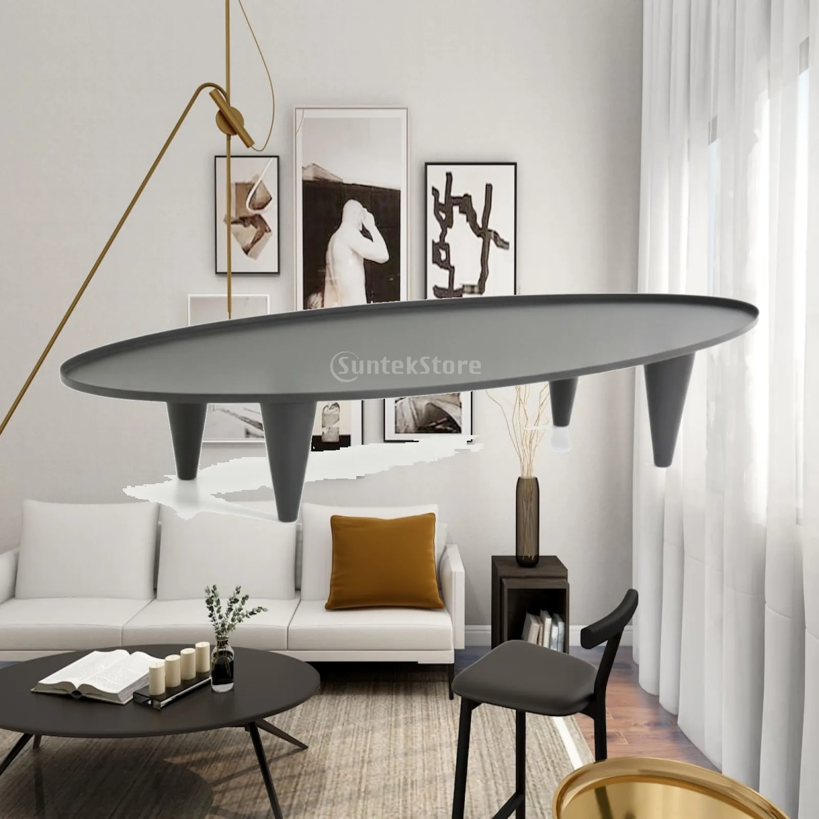 Metal Tray with Legs Minimal-Height Oval Serving Platter Sturdy for Living Room