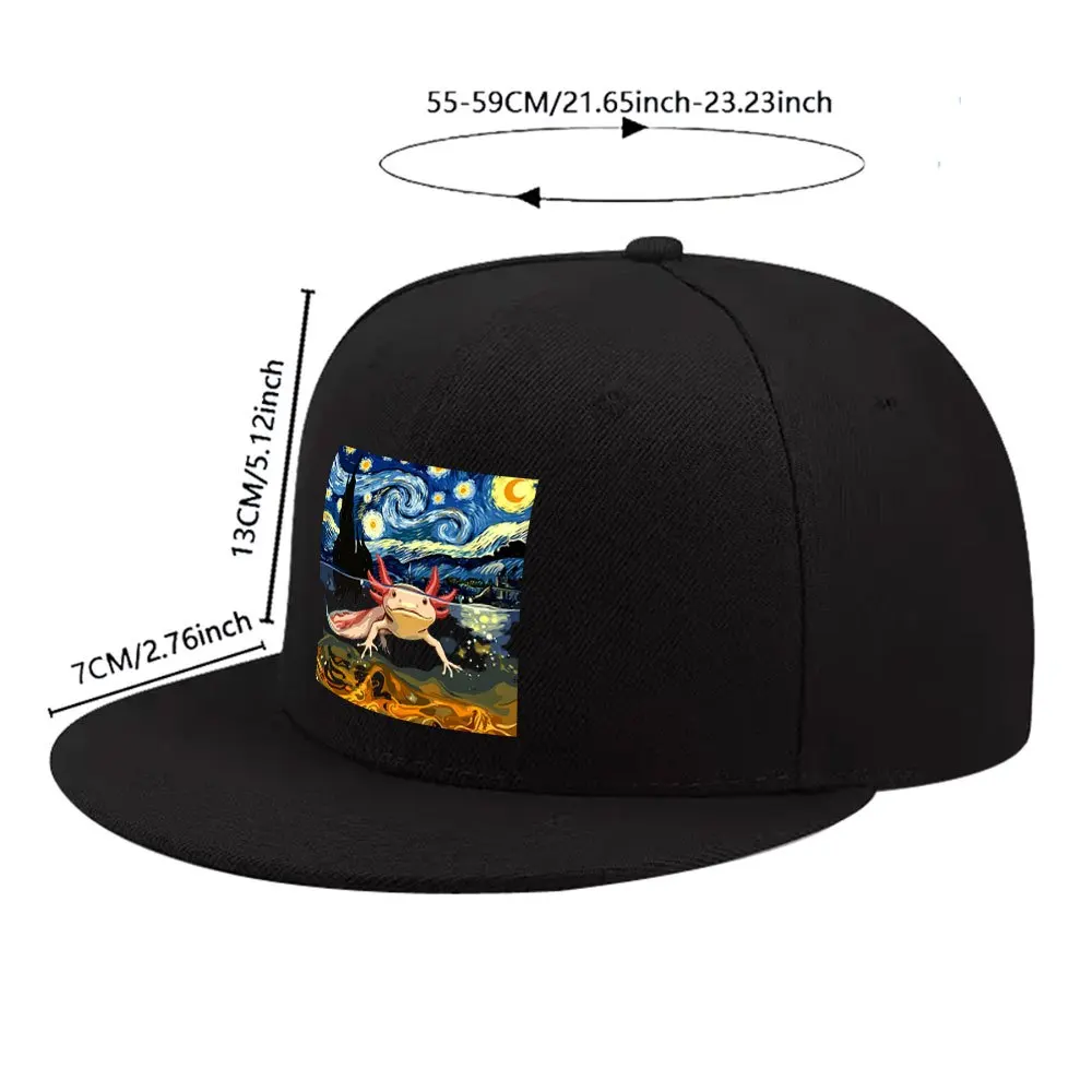 New Starry Sky Axolotl Pattern Unisex All-Match Flat Brim Baseball Cap, Hip-Hop Hat Cap, Suitable for Short Trips, Home Daily We