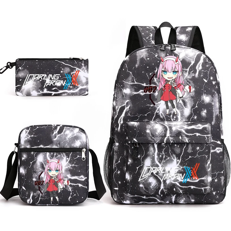 zero two3 piece set canvas backpack suitable for children boys and girls popular student school bags school supplies