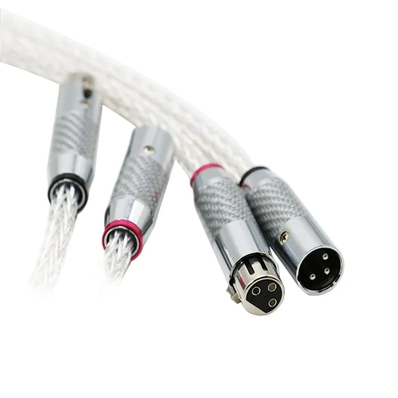 Paar 8ag Xlr Gebalanceerde Kabel Verzilverd Koper Hifi Audio Interconnect Lijn Koolstofvezel Stekker