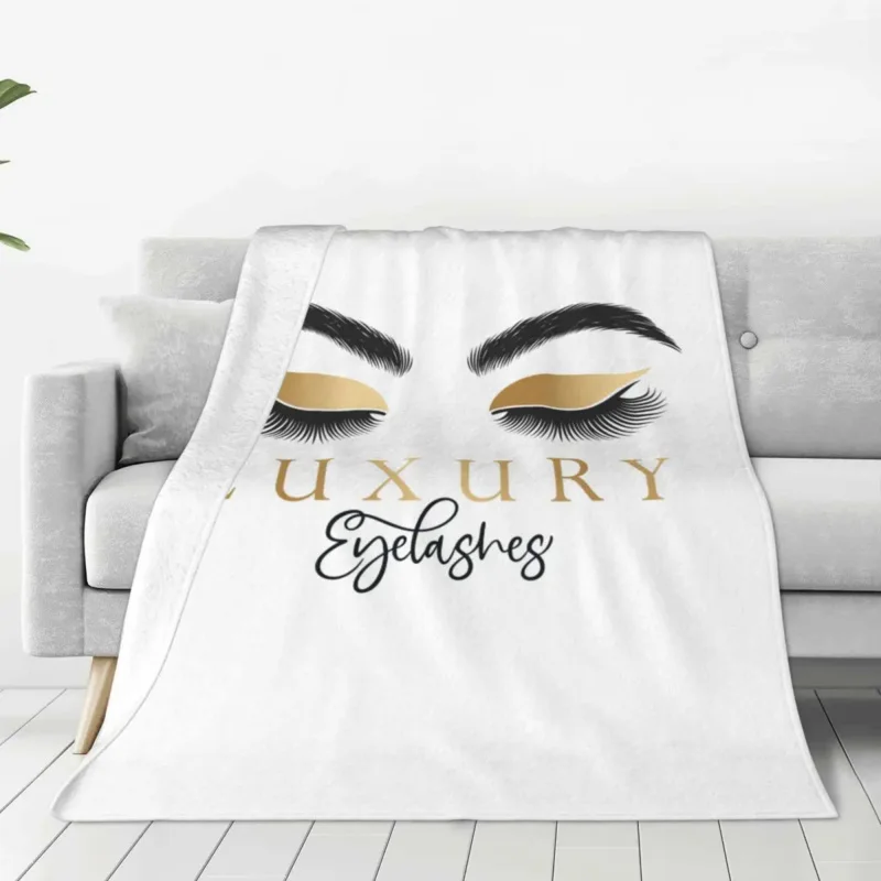 Luxury Beauty Eye Lashes Logo Blanket Flannel Decoration Portable Warm Throw Blanket for Home Couch Rug Piece