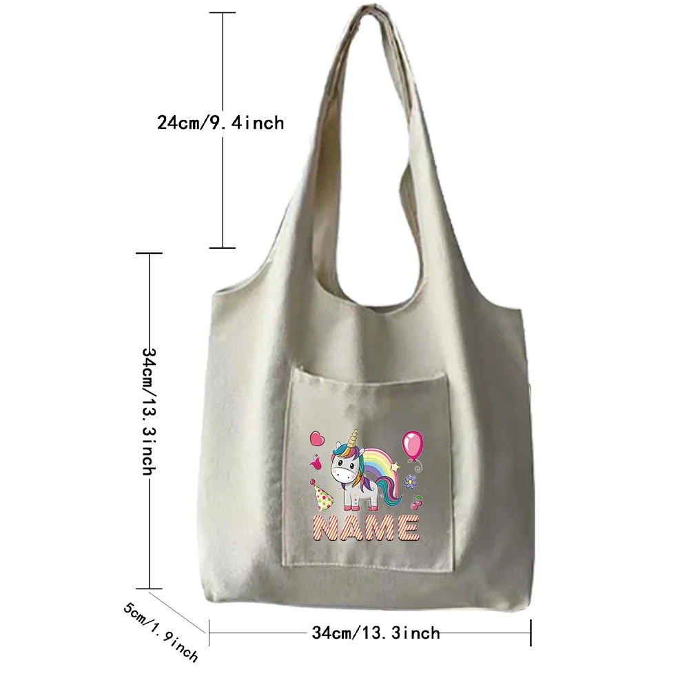 اسم مخصص حقيبة قماش الكتف المحمولة مع جيوب جانبية حقيبة تسوق عارضة تخزين حزمة أكياس ركاب جيب مزدوج #2