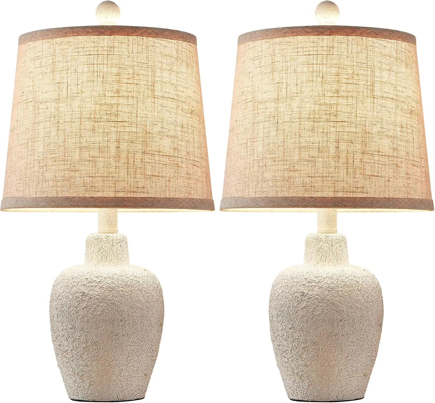 Set of 2 Farmhouse Table Lamps, 21" Rustic Jar-Shaped Bedside Lamps with Beige Linen Shade for Living Room, Bedroom, Nightstand view 6