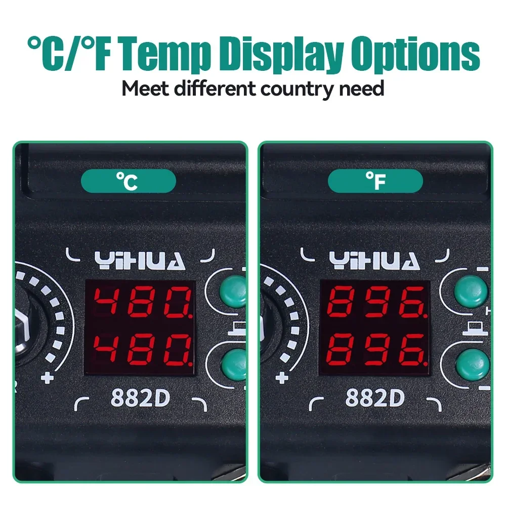 YIHUA-882D Estação de solda com display LCD, pistola de ar quente 750W, 2 em 1 SMD Retrabalho Ferro De Solda, Reparação De Solda, BGA, PCB, IC