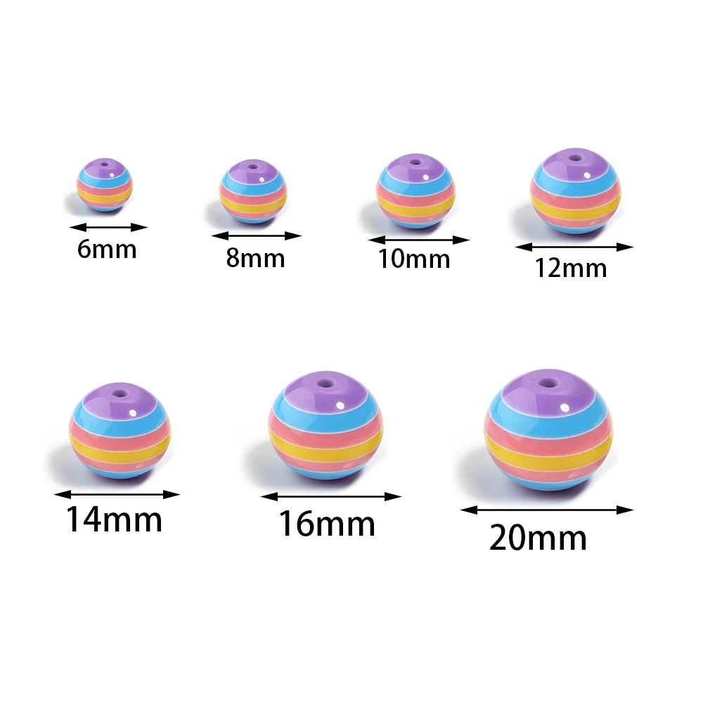 10-100 Stück/Lot 6-20mm Runde Harzperlen Regenbogen-Streifen-Abstandshalterperlen für Schmuckherstellung DIY Armband Halskette Ohrringe Zubehör – Detail 1