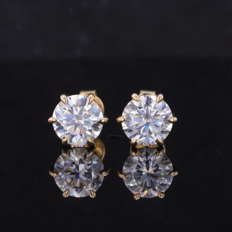 Customized Jewelry Classic Fine Jewelry 18K Solid Yellow Gold Earring With 7mm D/VVS Diamond Moissanite Stud Earrings Girl Gifts