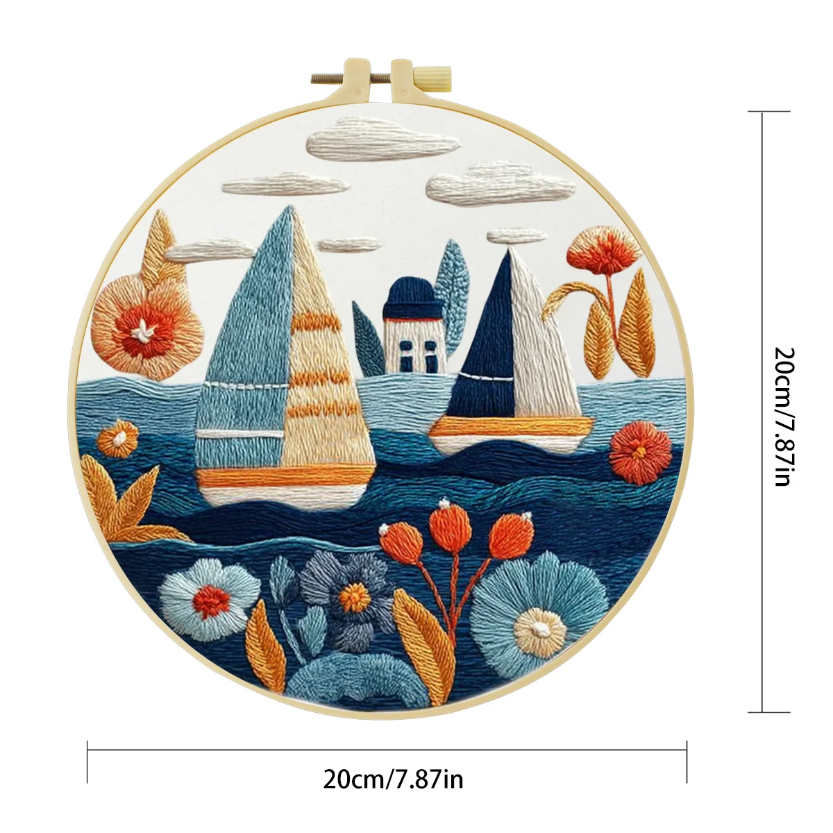 1 Stück 20X20CM/15X15CM 7,87/6,3 Zoll Segelboot Stickerei Starter-Kit DIY-Kit DIY-Stickerei-Set Handarbeiten Nähkunst – Detail 4