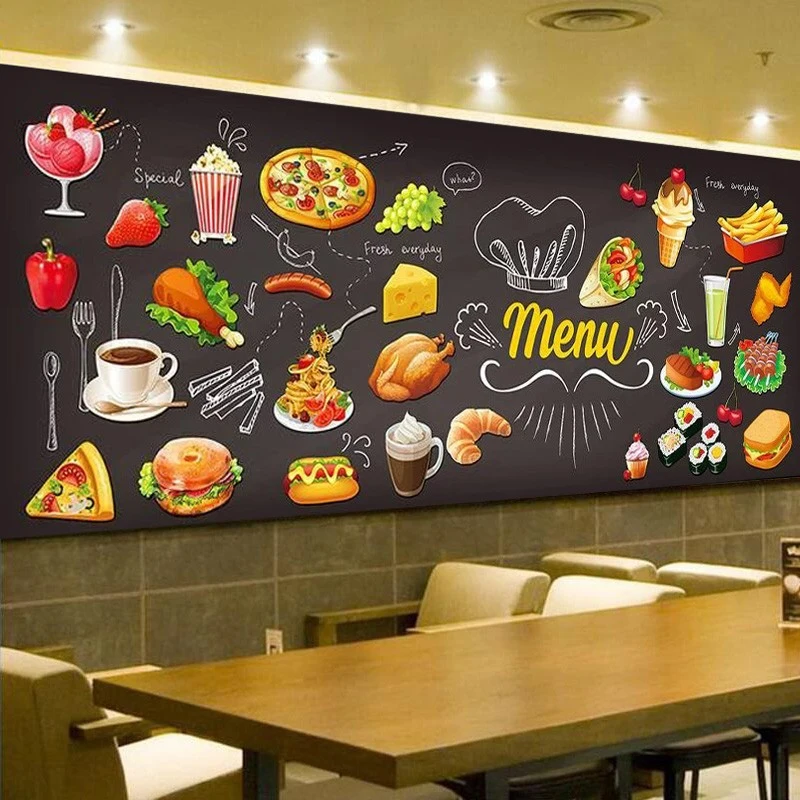 Papel de parede com grafite personalizado, papel de parede 3d para cozinha, restaurante, lanchonetes, café, hambúrguer