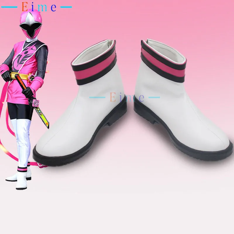 Shuriken Sentai Ninninger Momoninger Cosplay Shoes Anime Cosplay White Boots Halloween Party PU Shoes Big Size Custom Made