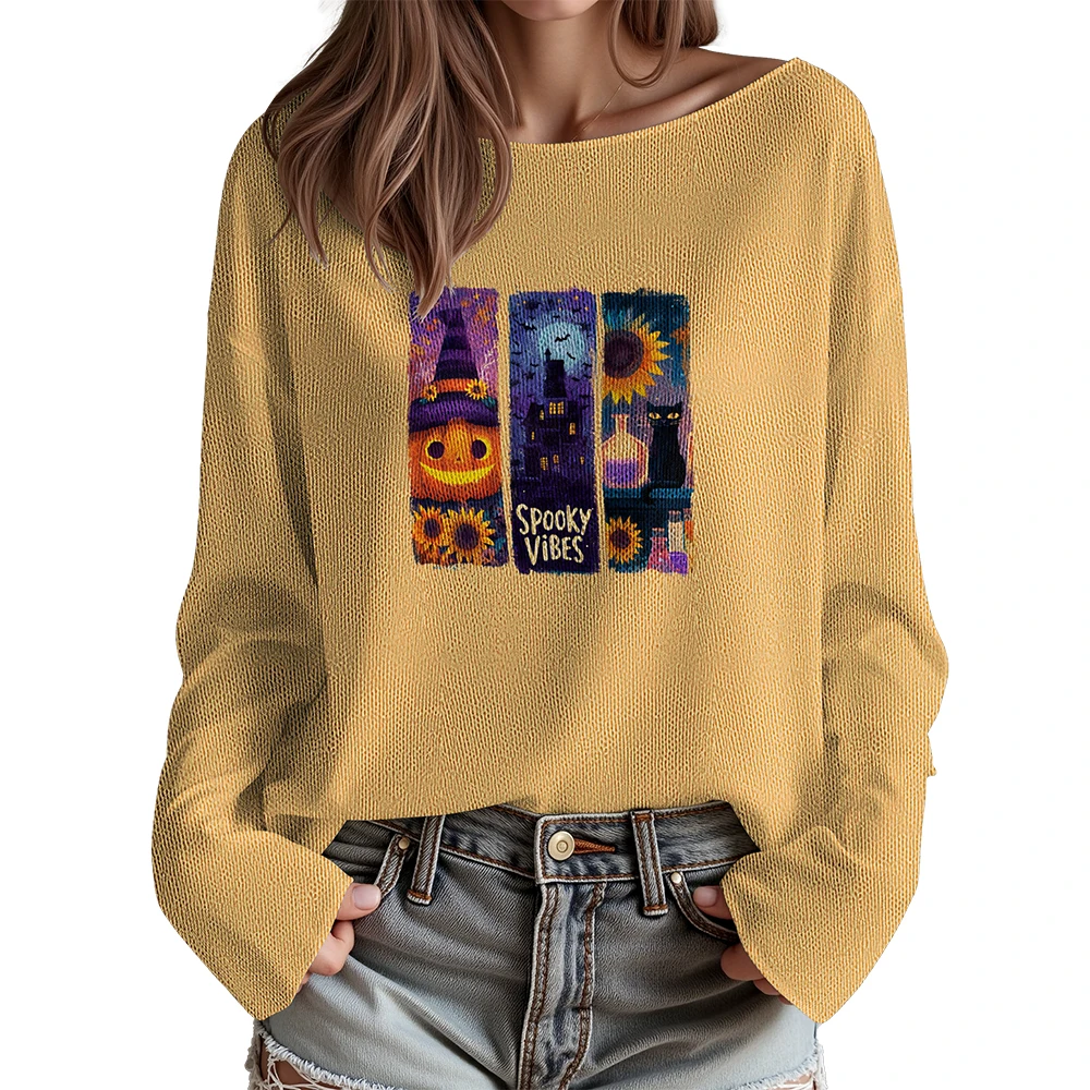 

Women's Knitted Jumpers Halloween 2025 Merch Sweater Long Sleeve Streetwear Pullover Tops 10