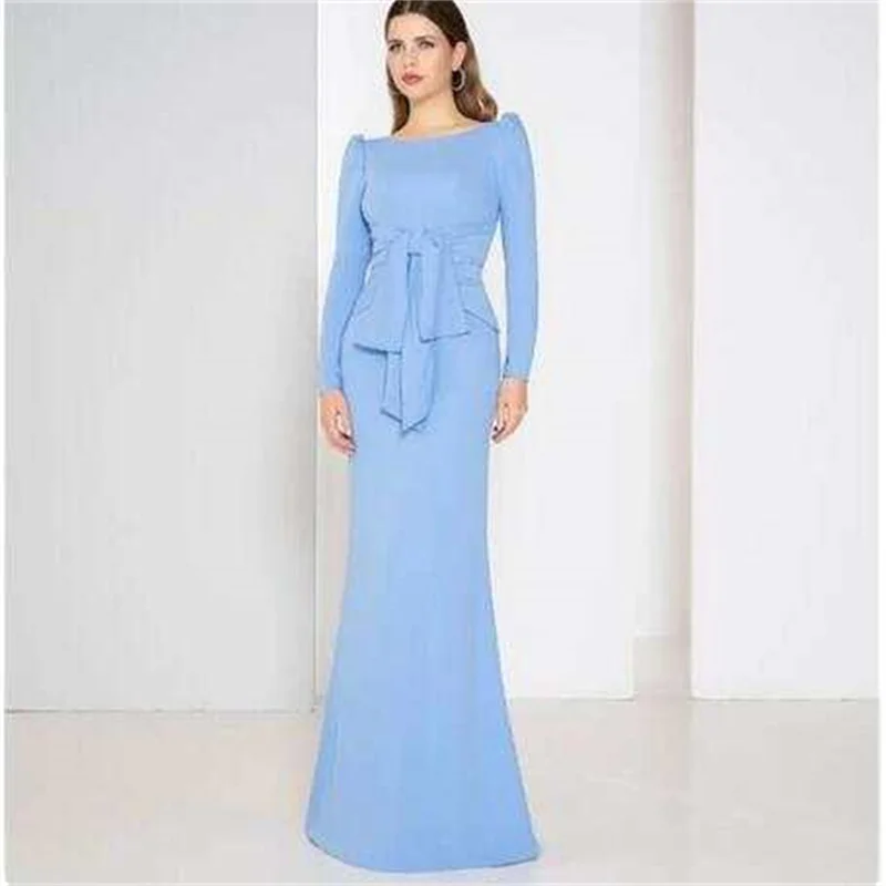 

Customize Blue Mermaid robes de soirée Strapless Long Sleeves Elegant Prom Dresses Floor-Length with Bow Wedding Dress 2025