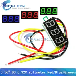 Mini 0.36 inch DC 0-32v 3 bits Digital Red Green blue LED Display Panel Voltage Meter Voltmeter tester