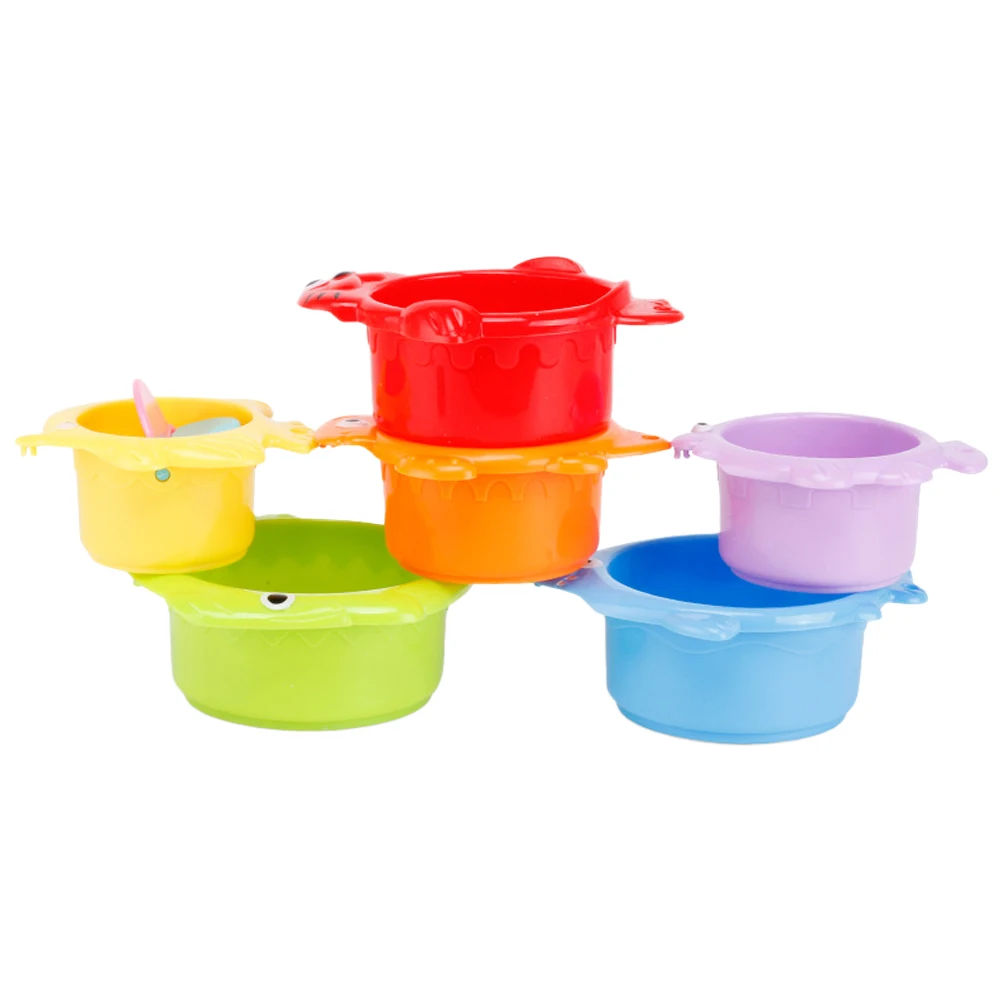 6 Pcs Cups Colorful Toddler Bath Toy Smooth Cartoon Beach Toy Surface Baby Play Montessori Learning Water Play